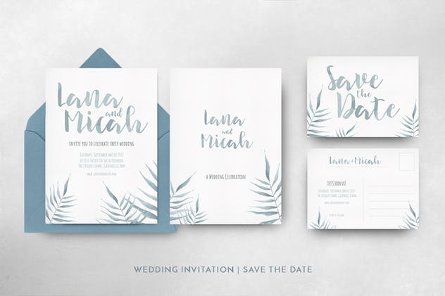 水彩叶子婚礼请柬套装模板 Watercolor Foliage Wedding Invitation插图(8)