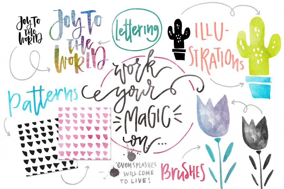 水彩纹理&图层样式设计套装 Watercolor Magic – design kit插图(5)