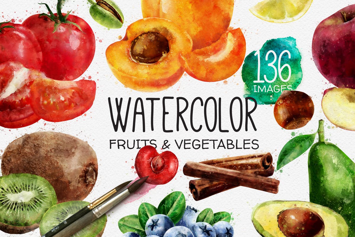水彩水果&蔬菜插画合集 Watercolor Fruits And Vegetables插图
