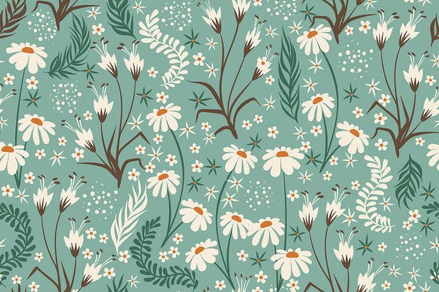 洋甘菊花卉无缝图案背景素材 Seamless Patterns Floral Chamomile Backgrounds插图(6)