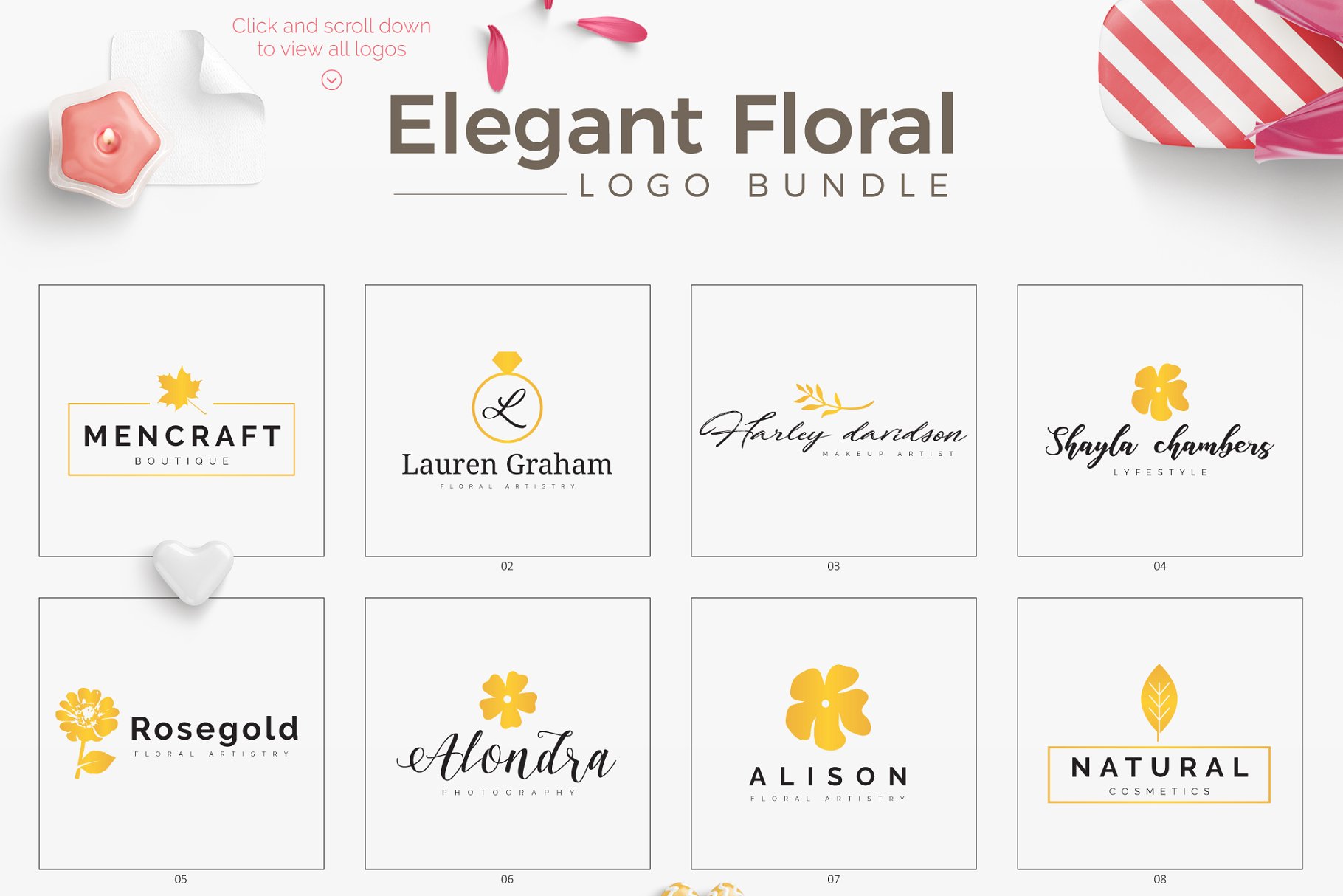 70款优雅花卉装饰标志设计模板素材 70 Elegant Floral Logo Pack插图(2)