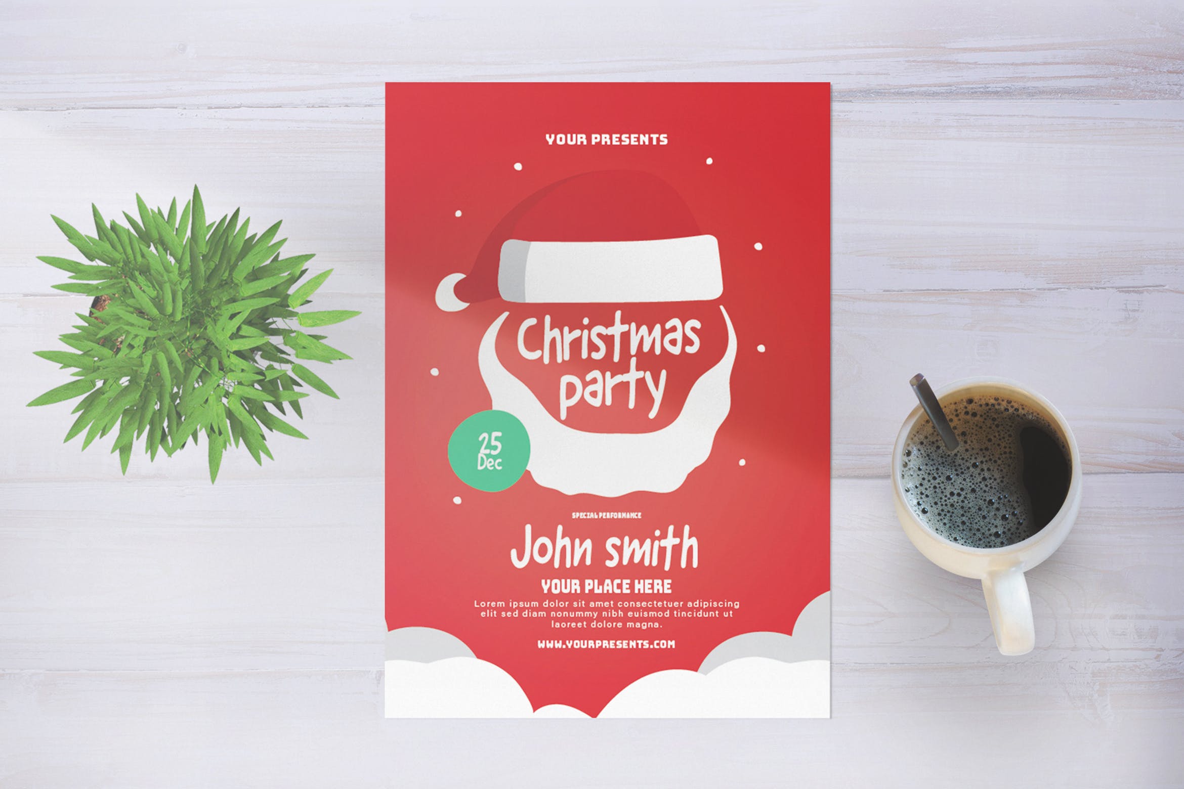 红色创意圣诞老人形象活动派对海报传单模板 Christmas Party插图
