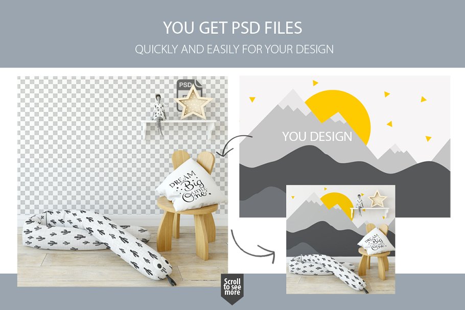 儿童室内织物样机模板 KIDS Interior Fabric Mockup Pack – 1插图(17)