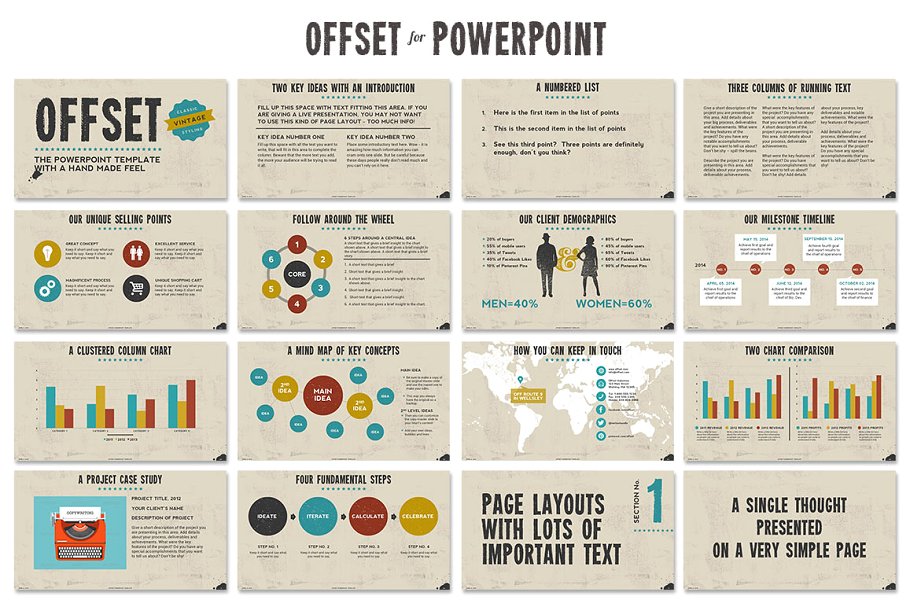 创意复古打印风格PPT演示模板 Offset Powerpoint Template插图(1)