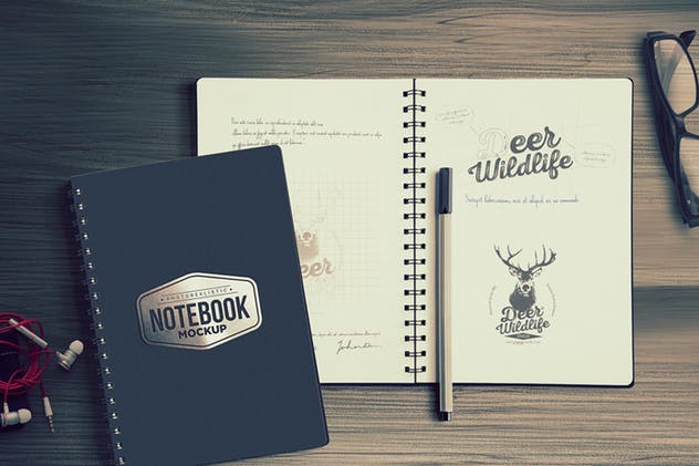 高端品牌精装活页记事本样机 5 Notebook Mockups With Movable Elements插图(7)
