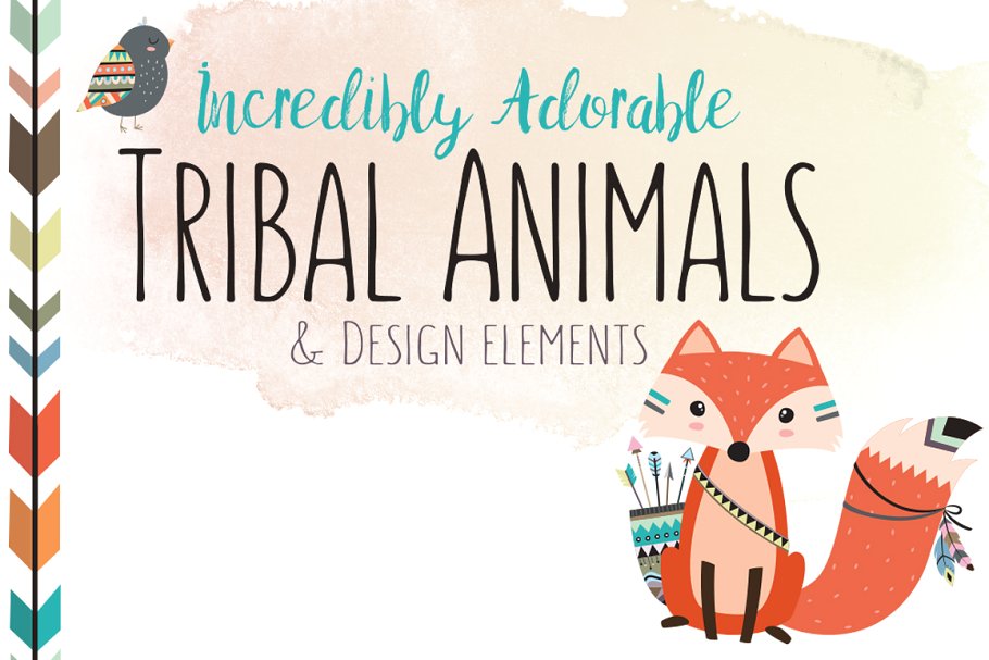 部族动物手绘剪贴画 Huge Tribal Animal Clipart Bundle插图