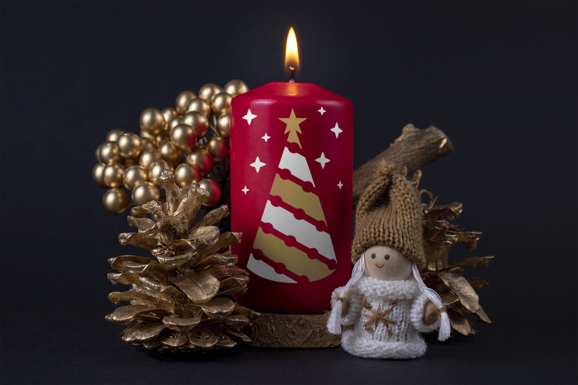 圣诞节蜡烛印花图案效果图样机模板 Christmas candle mockup插图