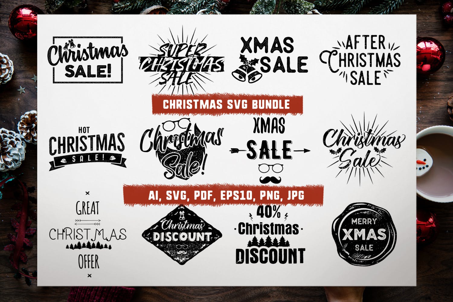 圣诞节主题设计素材包[1.07GB] Christmas Designs Mega Bundle, Retro Xmas Designs插图14