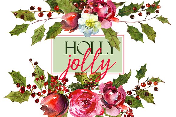 圣诞水彩剪辑集（一堆圣诞元素） Holly Steams Christmas Watercolors插图10