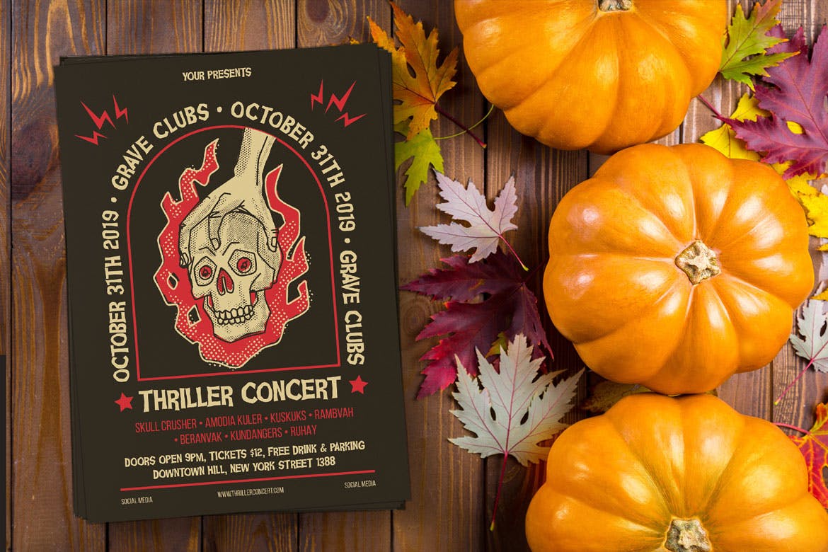 万圣节音乐会活动宣传海报设计模板 Halloween Concert插图(2)