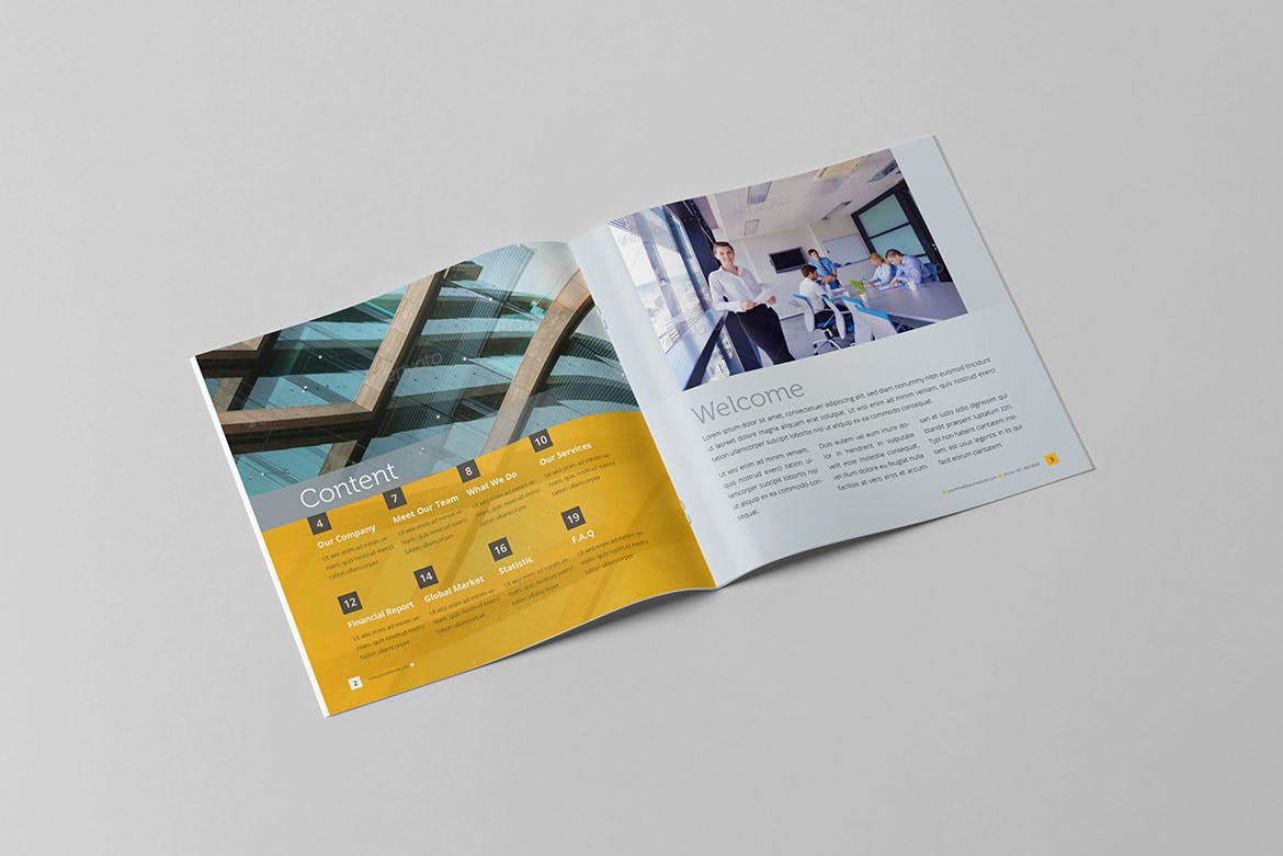 简约设计风格企业宣传画册设计模板素材 Clean Business Square Brochure插图(2)