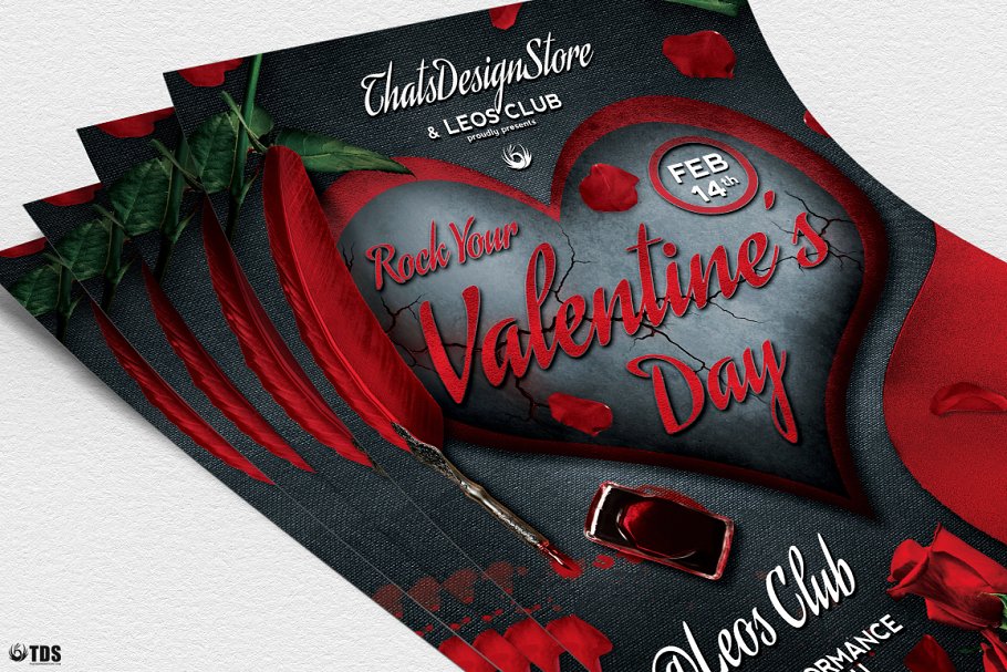 深红色情人节主题传单PSD模板 Rock Your Valentine Flyer PSD插图(4)