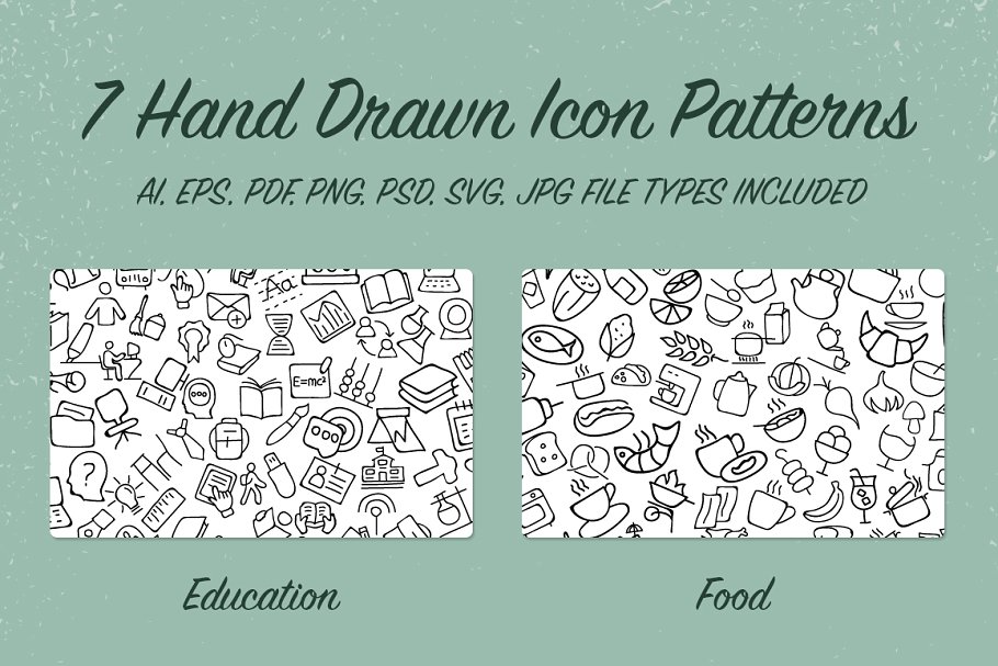 7款手绘图标图案纹理v1 7 Hand Drawn Icon Patterns – Vol 1插图