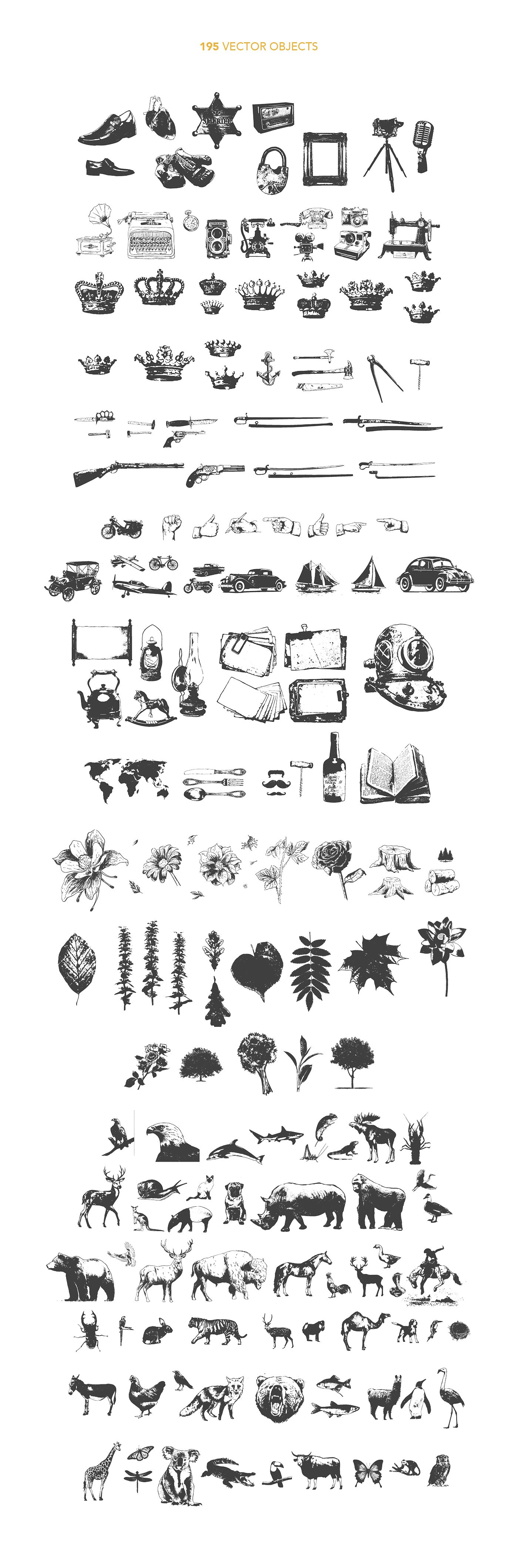 设计素材盛宴：98款字体+520个独立矢量图形+270款花卉元素 FontGrap – Font & Graphic Bundle插图5