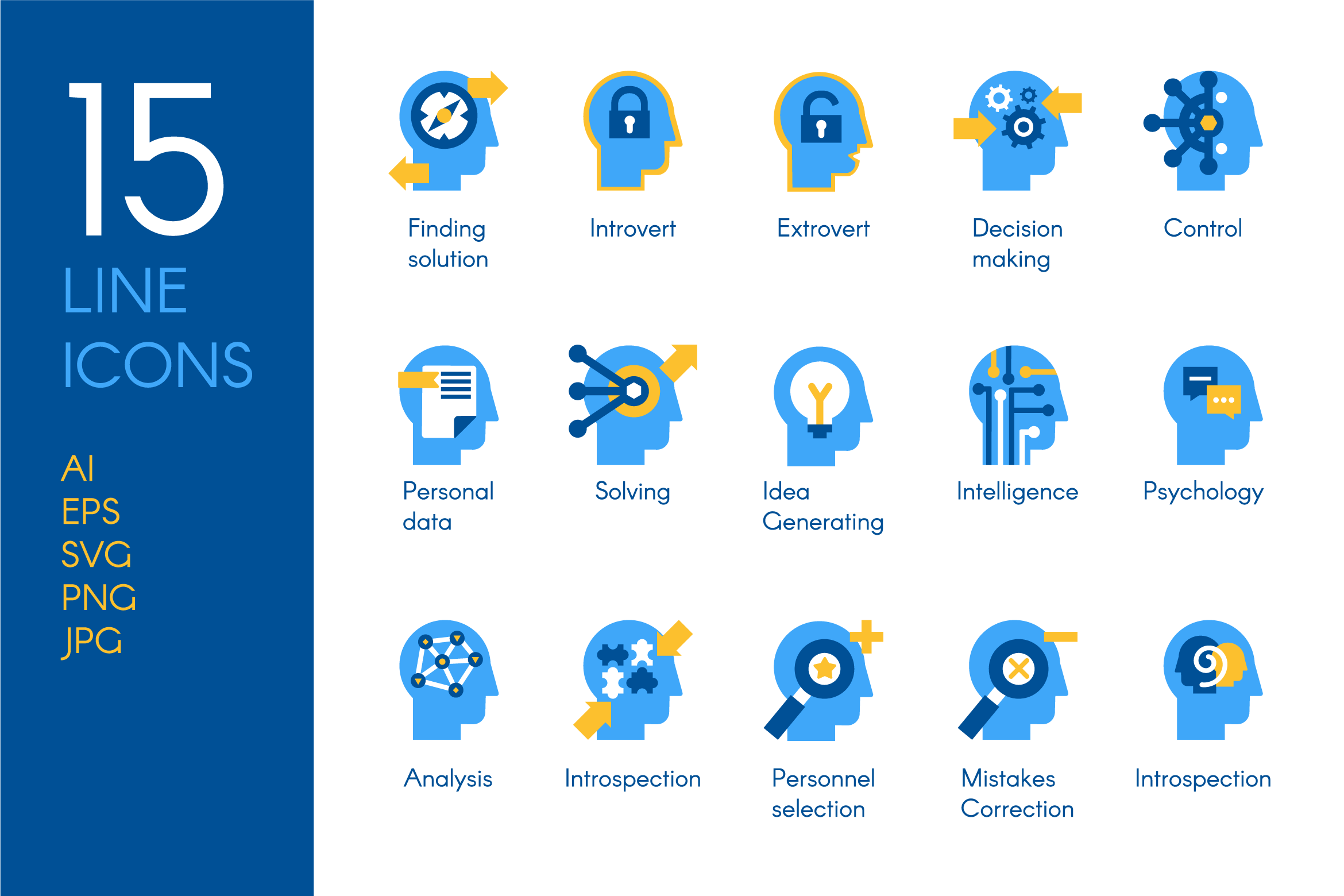 15枚大脑处理概念线性图标 Brain Processes Icons Set插图