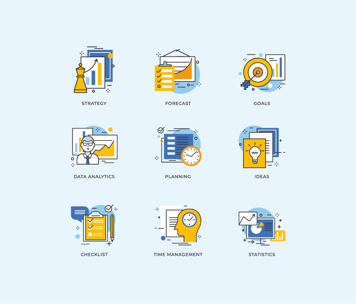 商业计划扁平设计风格矢量图标 Business Planning Flat Icons插图(1)