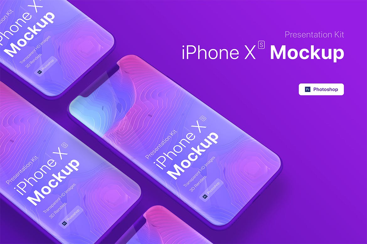iPhone Xs手机多屏幕平铺演示样机模板 iPhone XS app mobile showcase Mock-Up插图(4)