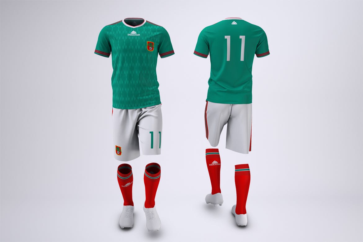 足球队服设计效果图预览样机 Soccer or Football Uniform Mock-Up插图2