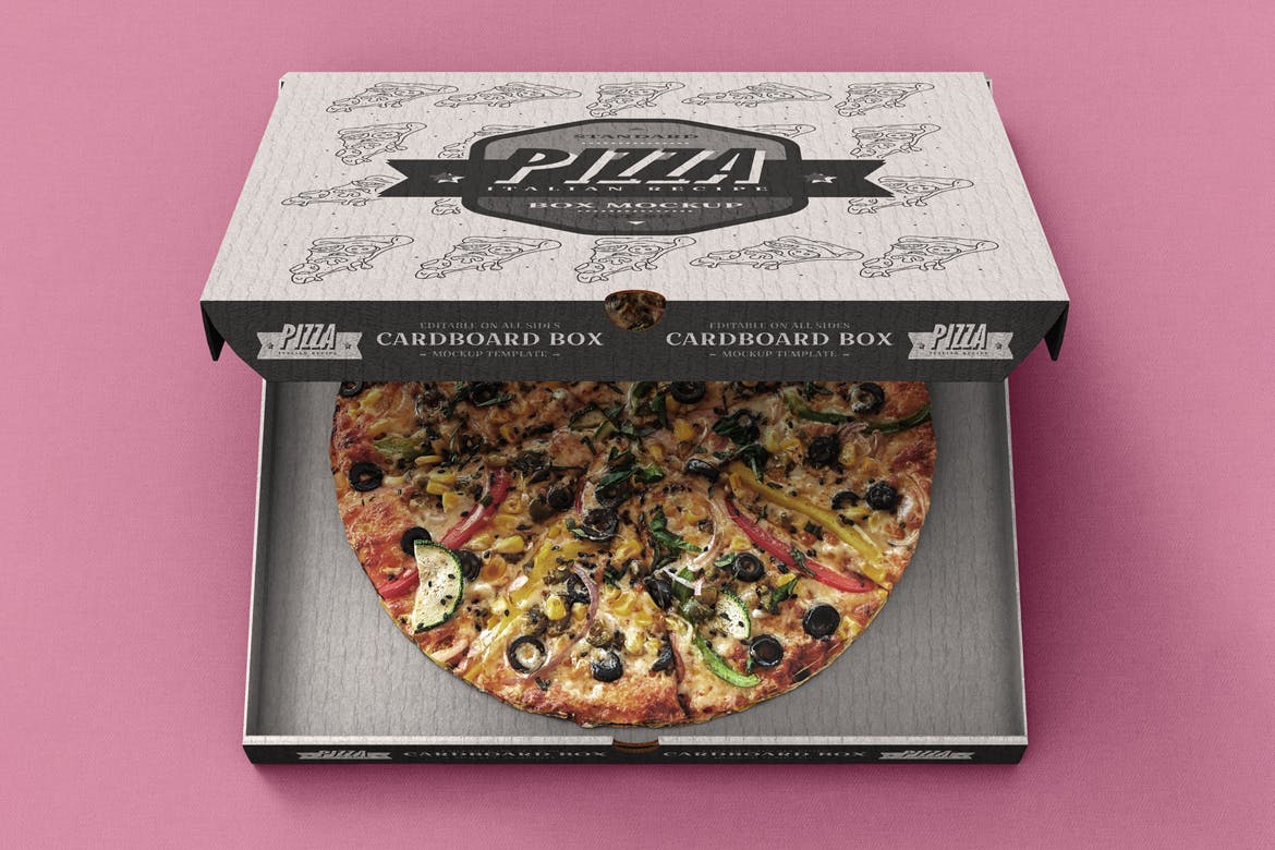 披萨牛皮包装盒设计效果图样机模板 Pizza Box Mock-Up Template插图(2)
