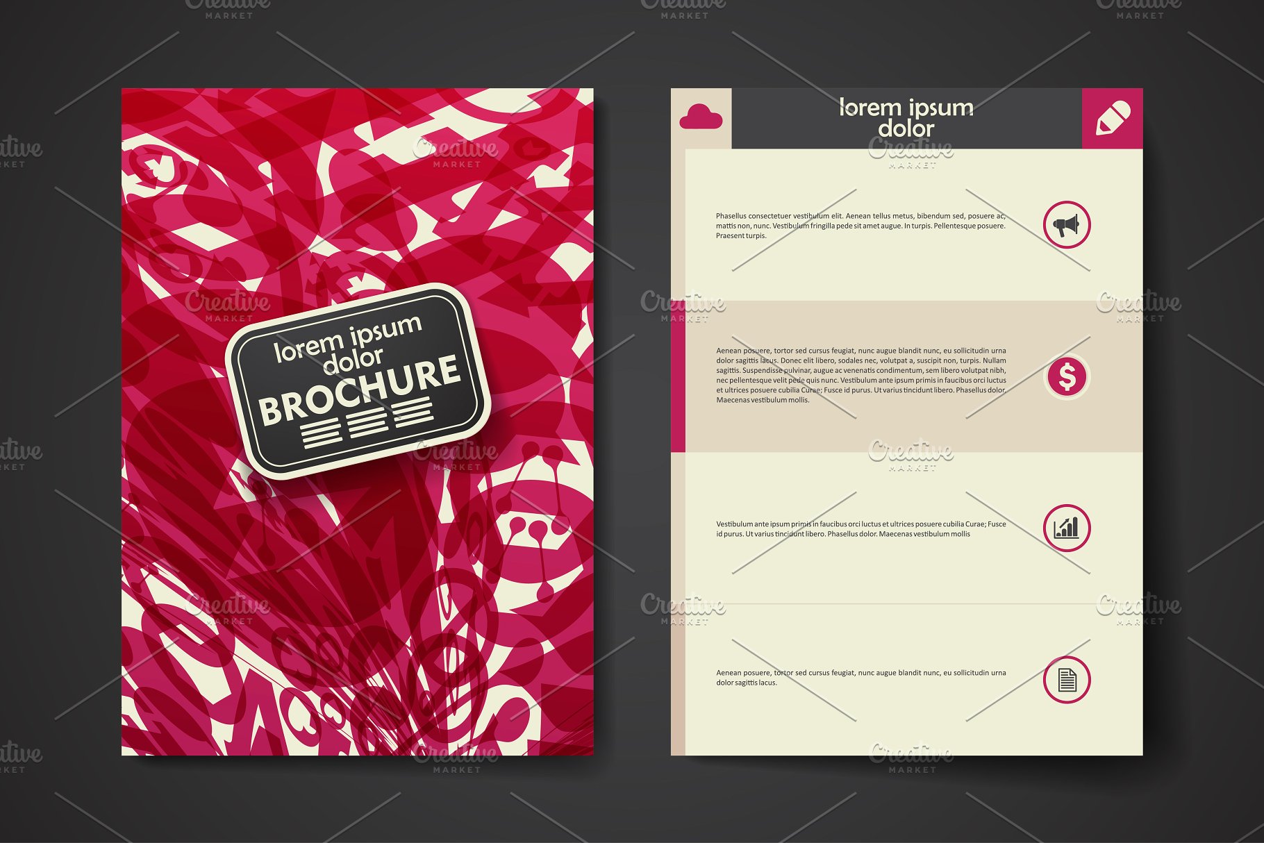 红色抽象图形小册子模板 Set of Beautiful Brochures插图5