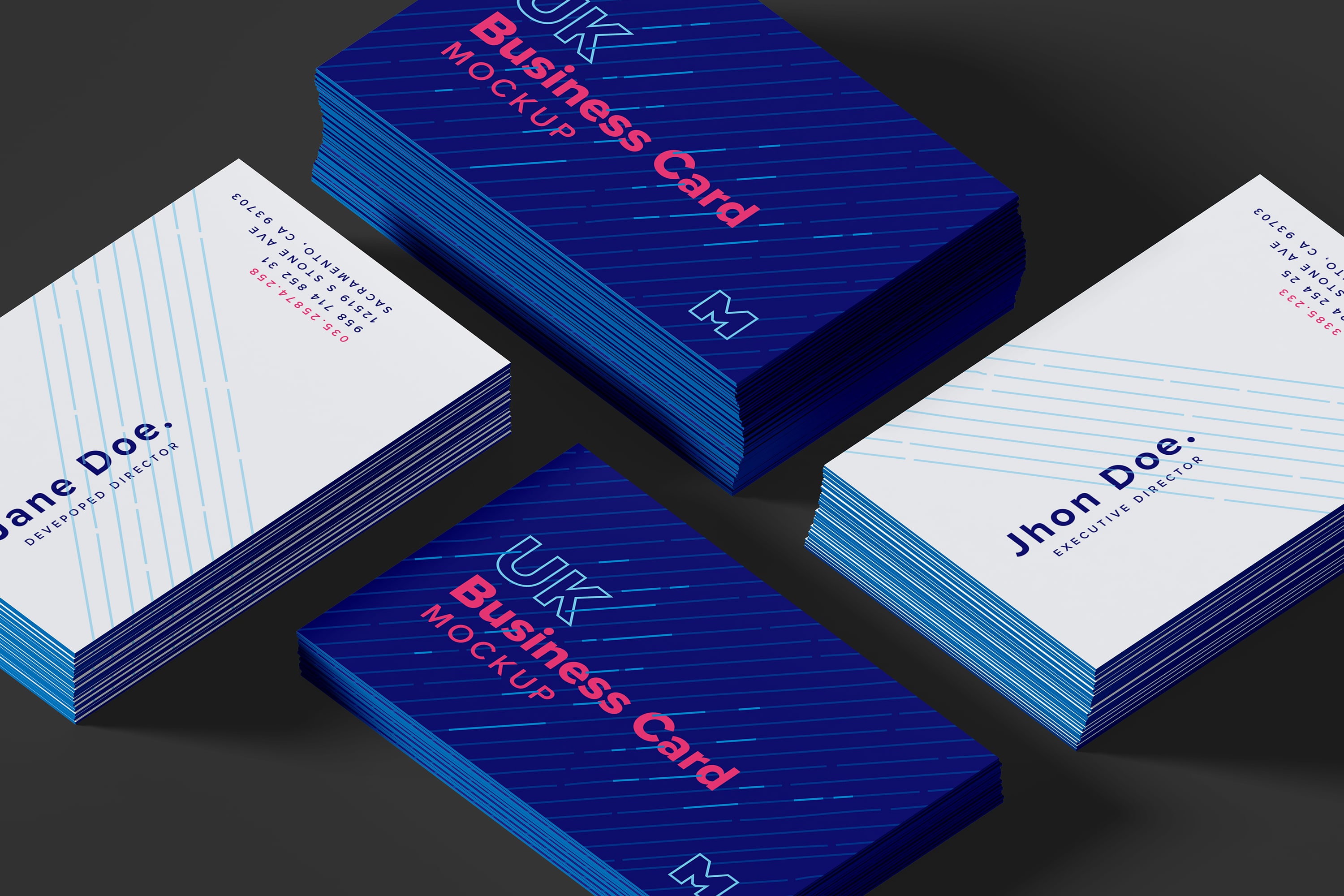 UK尺寸标准企业名片设计等距网格样机模板07 UK Business Cards Mockup 07插图1