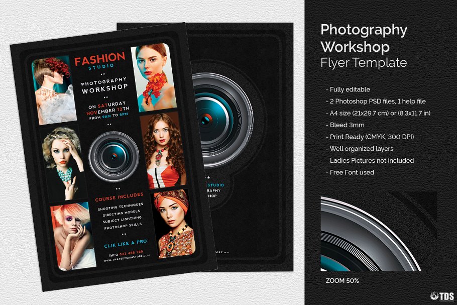 影楼摄影工作室PSD传单模板 Photography Workshop Flyer PSD插图