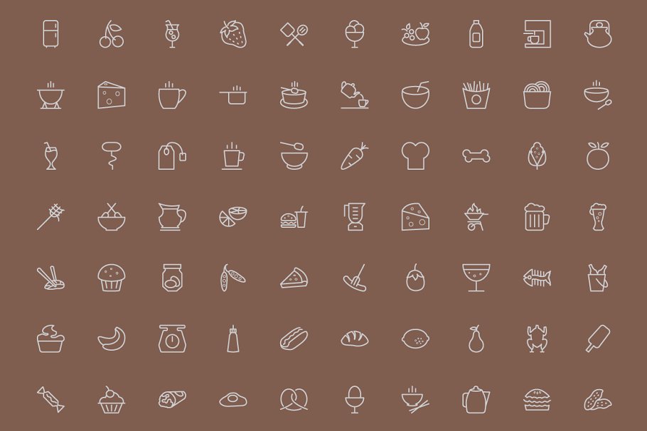 300枚食物主题线条图标 300 Food Line Icons插图(2)