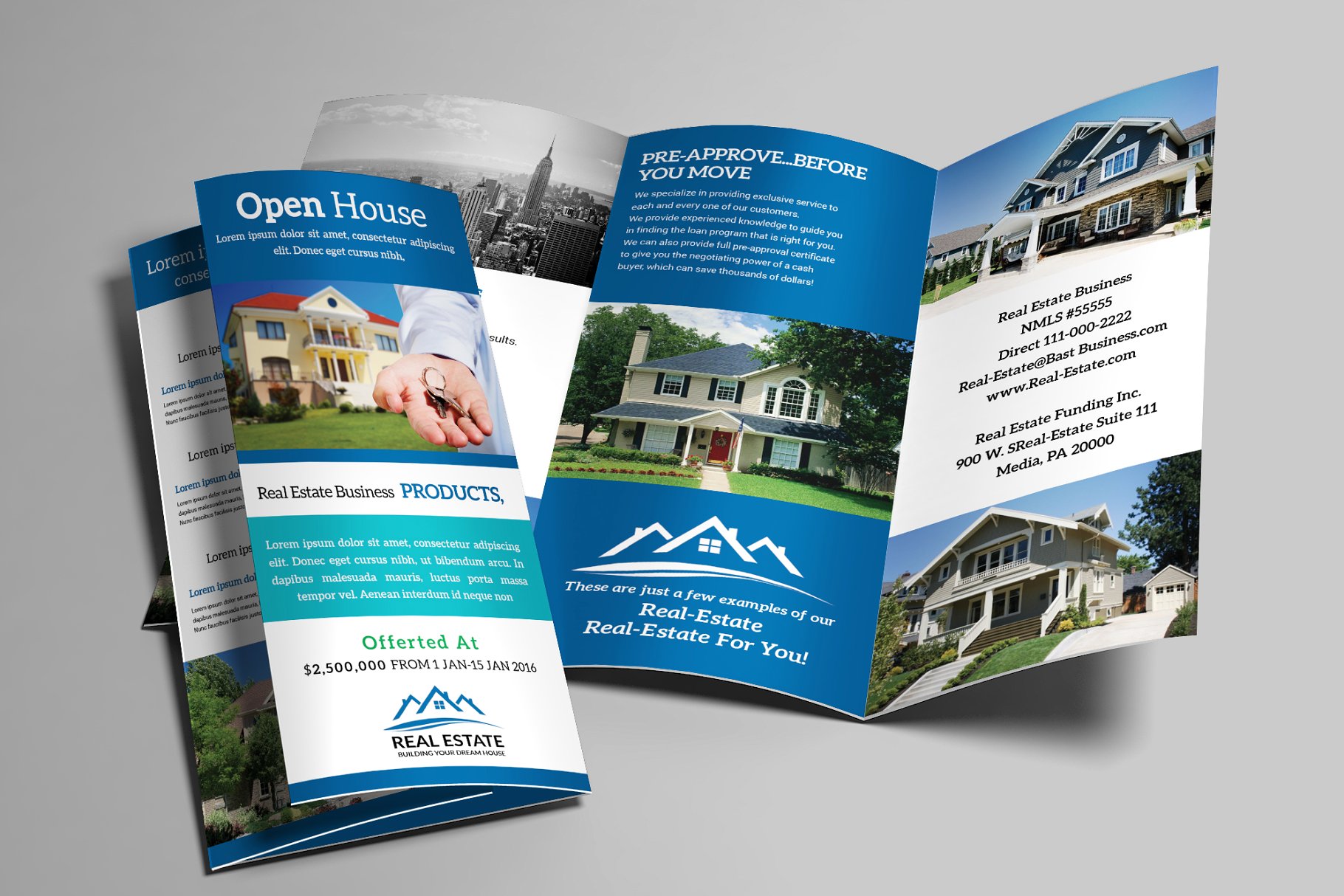 房产销售房产中介折页传单PSD模板 Real Estate Trifold Brochure插图