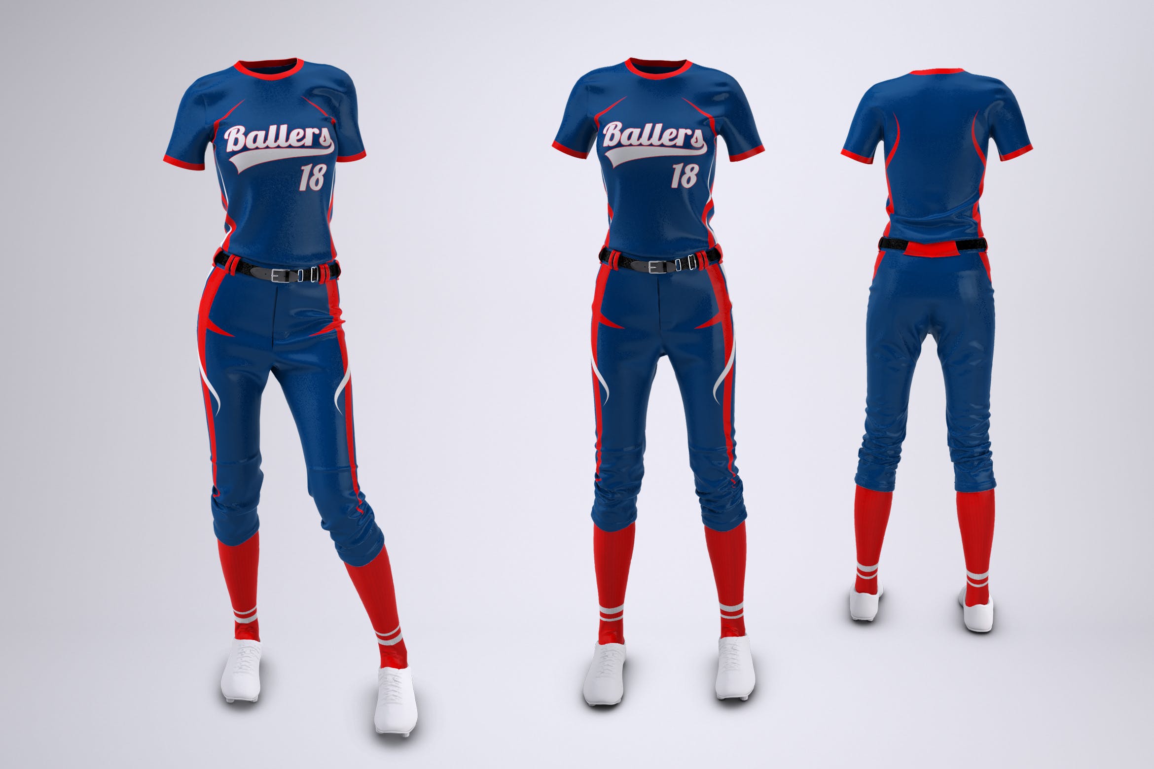 女子垒球队服制服设计效果图样机 Women’s Softball Uniform Mock-Up插图