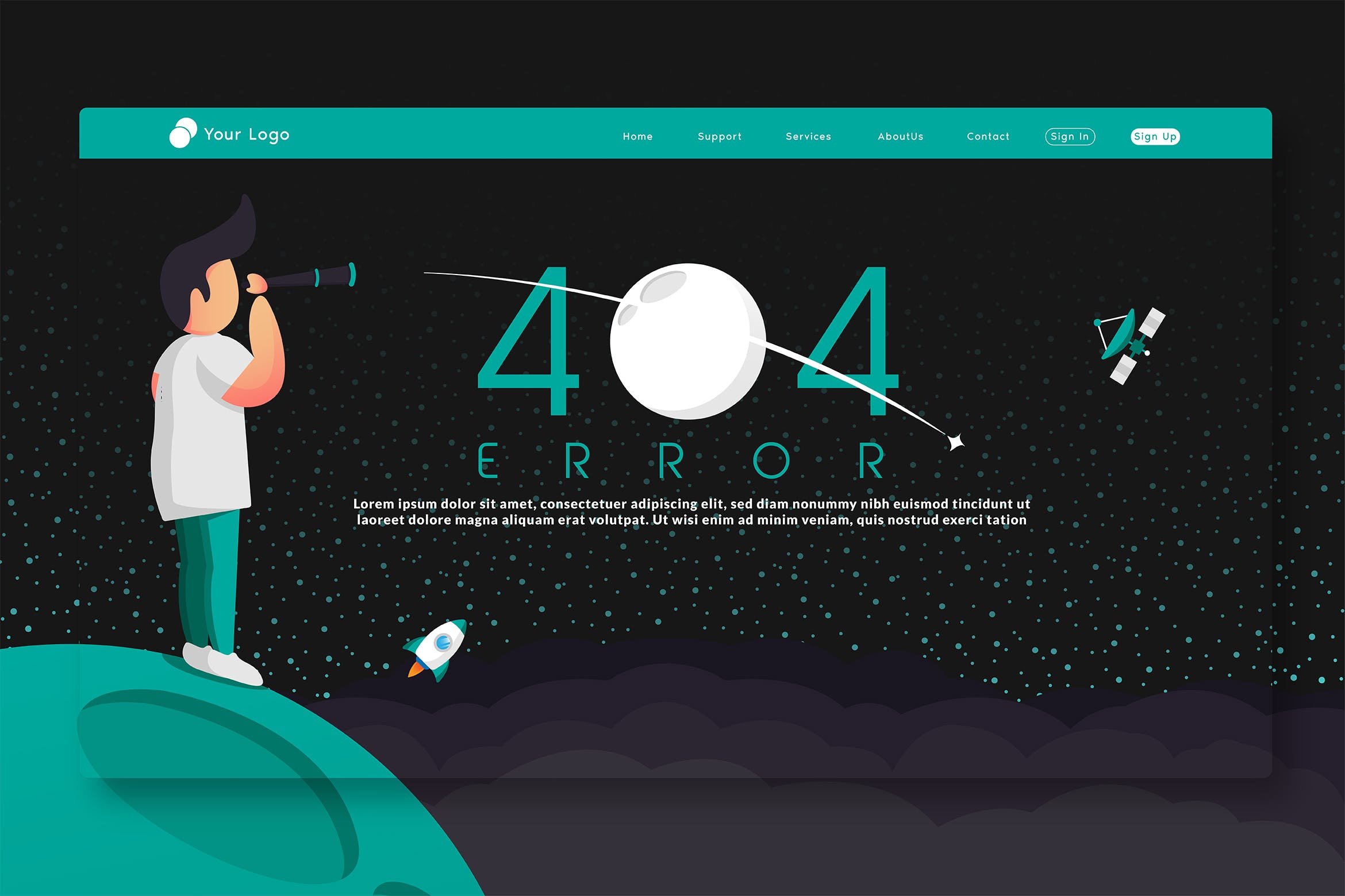 网站404报错页面设计模板 404 Error – Landing Page GR插图