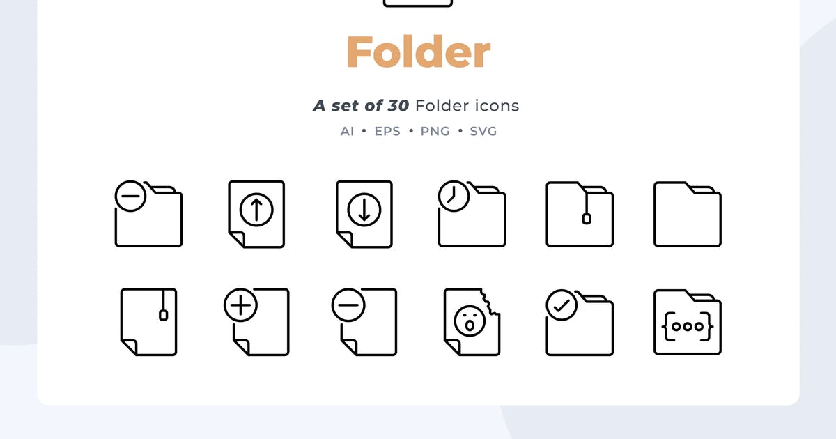 30枚文件夹和文档主题图标素材 Basic line – 30 Folder and Document Icons插图