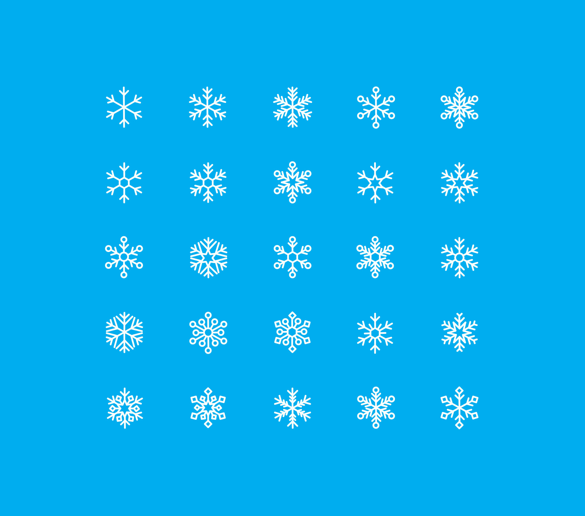 各式各样雪花线性图标素材 Snowflakes Vector Icons插图