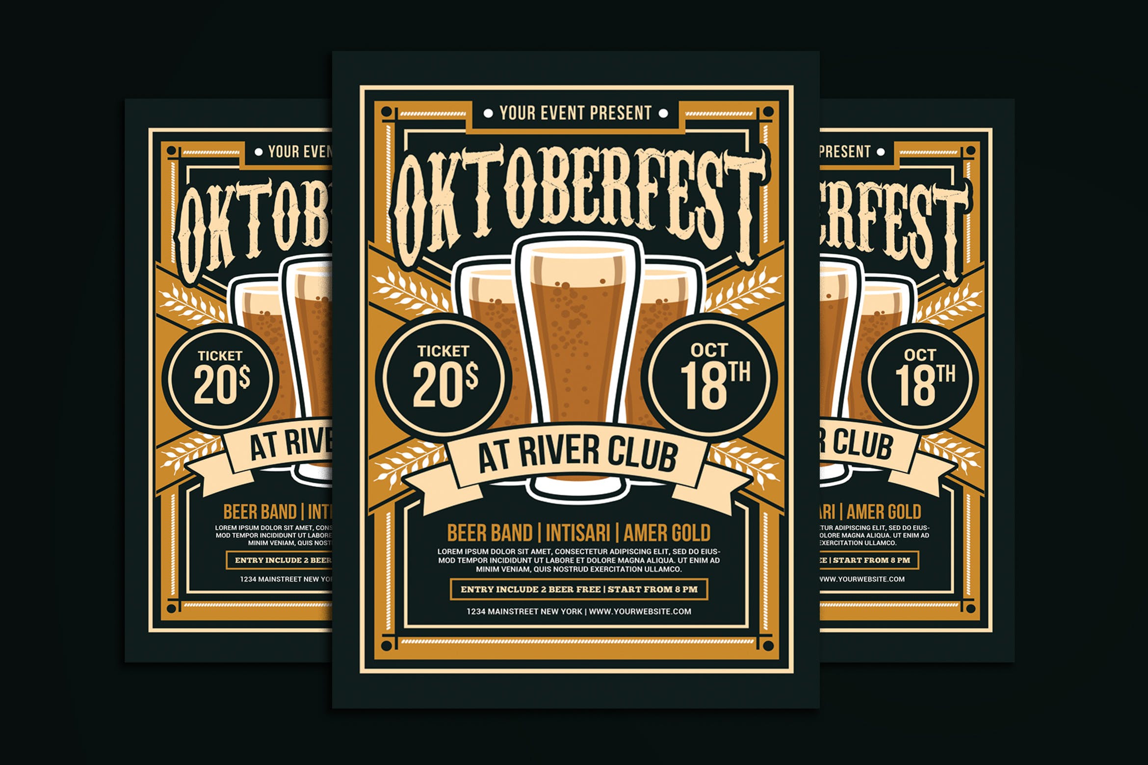 复古设计风格啤酒节活动宣传海报设计模板 Oktoberfest Flyer插图