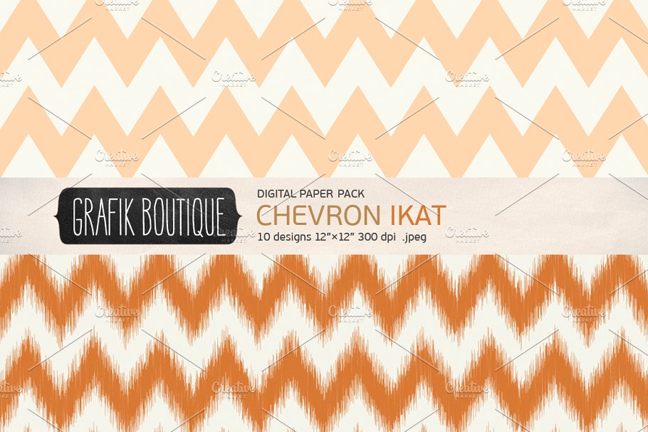 人字形图记数码纸张图案 Chevron ikat digital papers插图(2)