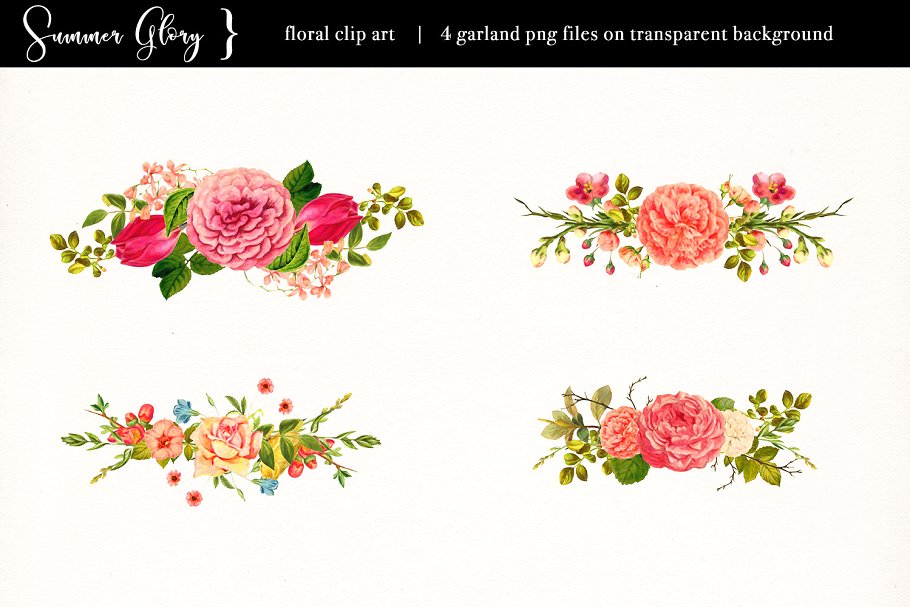 复古盛夏花卉主题素材合集 Floral Clip Art – Summer Glory插图(4)
