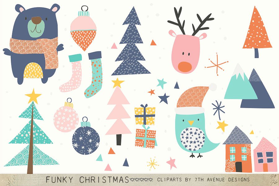 时髦圣诞主题剪贴画元素 Funky Christmas Cliparts插图