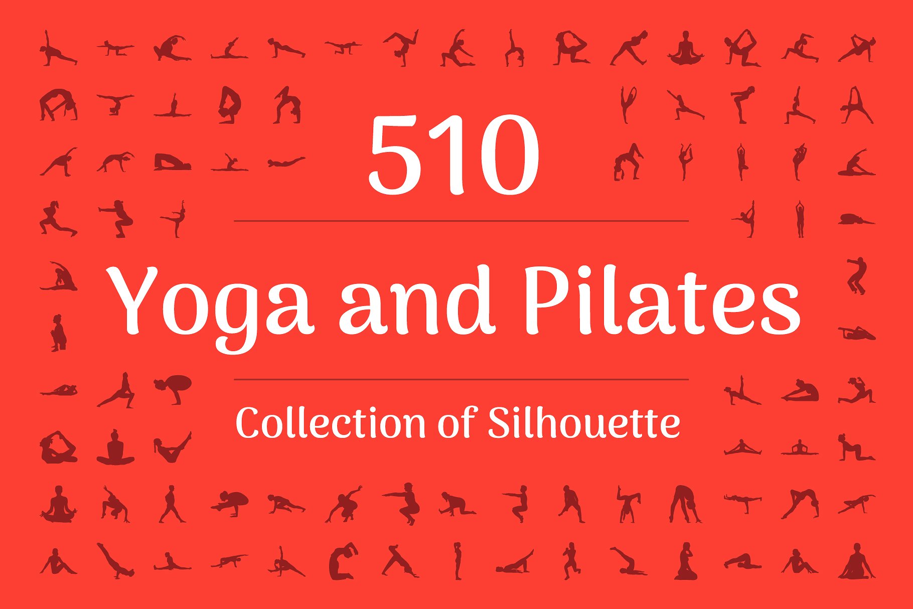 510枚瑜伽和普拉提运动动作图标 510 Yoga and Pilates Silhouette插图