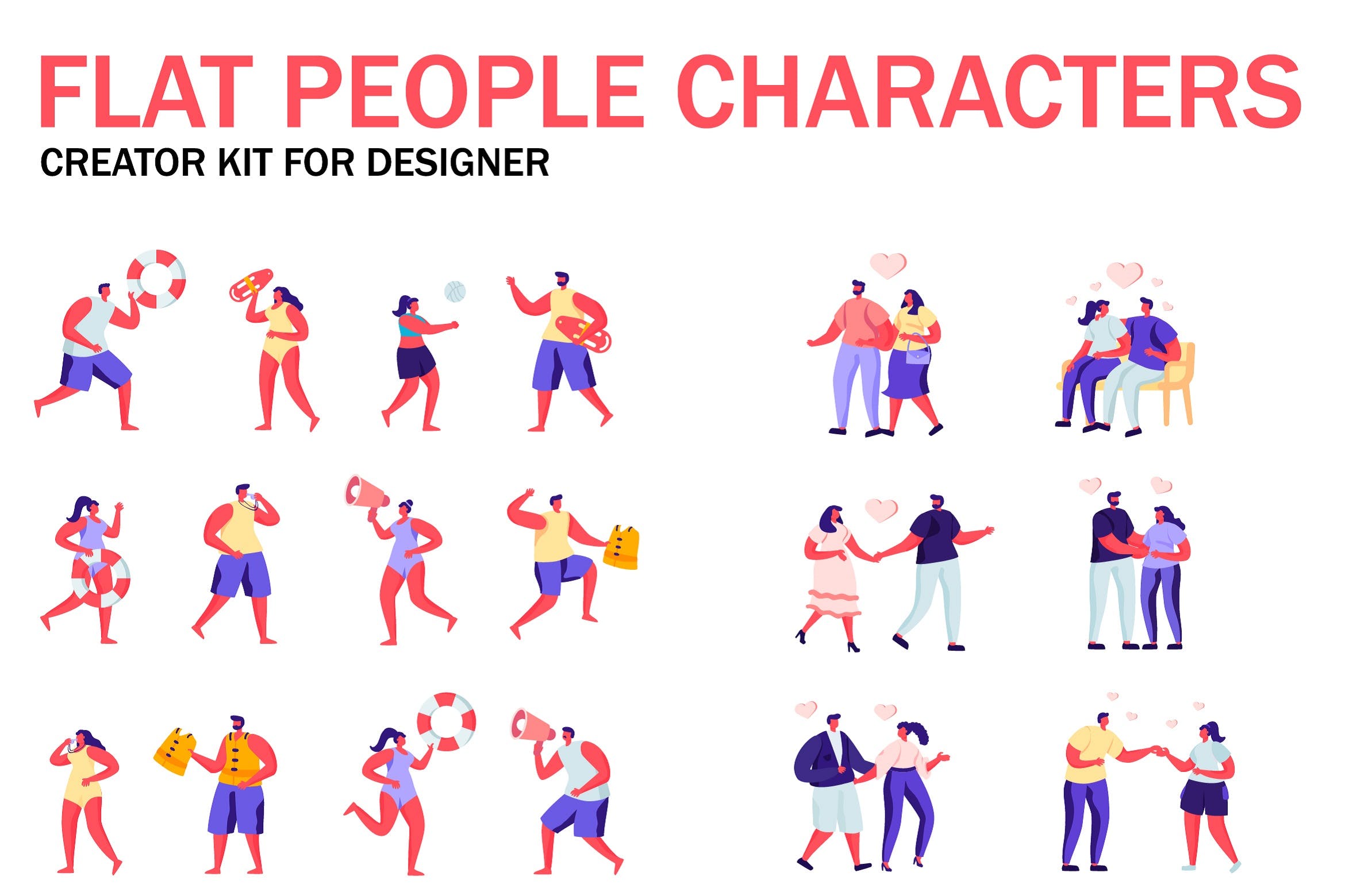 扁平化设计风格虚拟人物角色图形设计工具包v6 Flat People Character Creator Kit插图