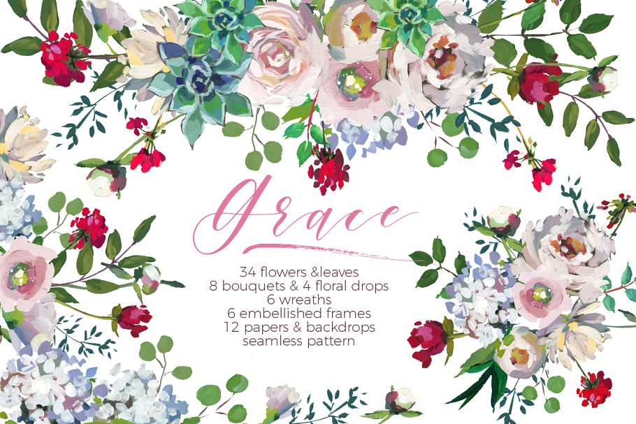 优雅婚礼婚庆花卉设计套装 Grace Wedding Floral Design Set插图