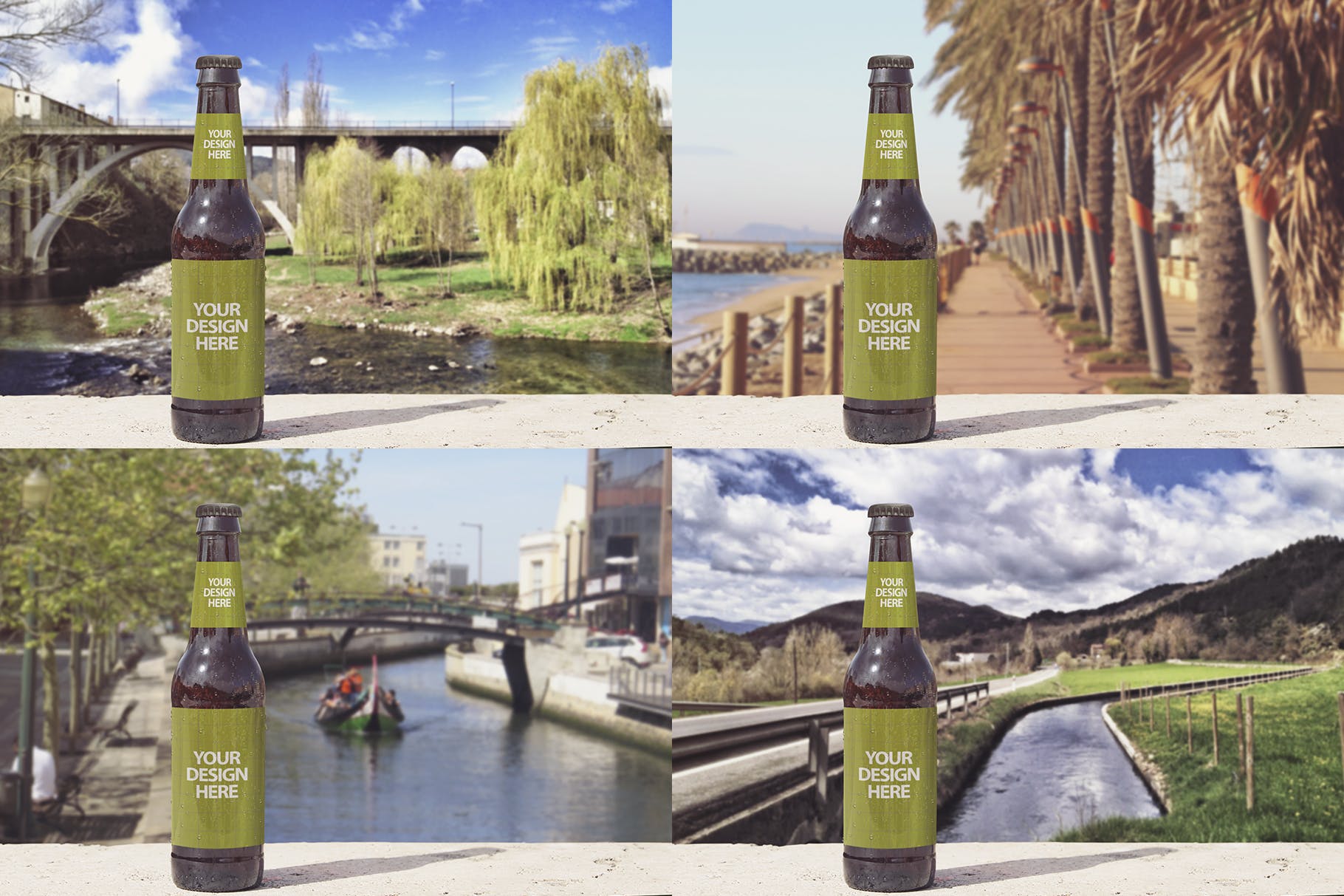公园背景啤酒瓶设计正视图样机 Front Backgrounds Beer Mockup插图(4)