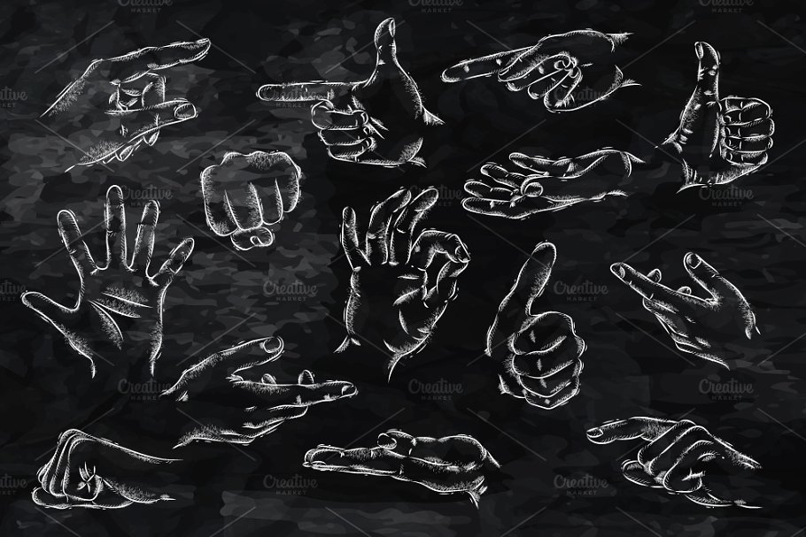 复古手绘手势动作黑板粉笔画 Painted hands插图(1)
