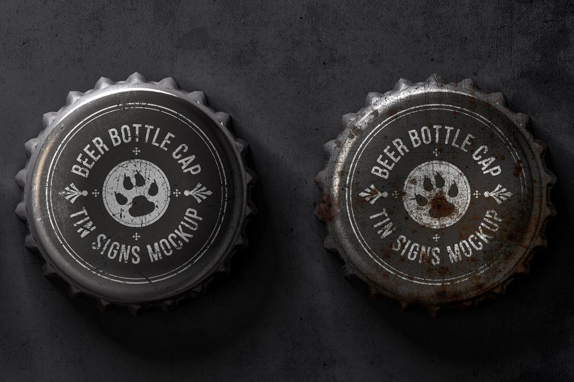 瓶盖金属锡标Logo设计效果图样机模板 Bottle Cap Metal Tin Signs  Mockup插图(3)