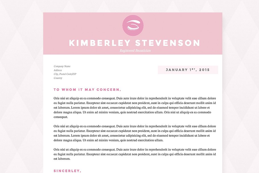 美容化妆行业简历&介绍信模板 Crisp Pink Resume, Cover Letter Pkg.插图(1)