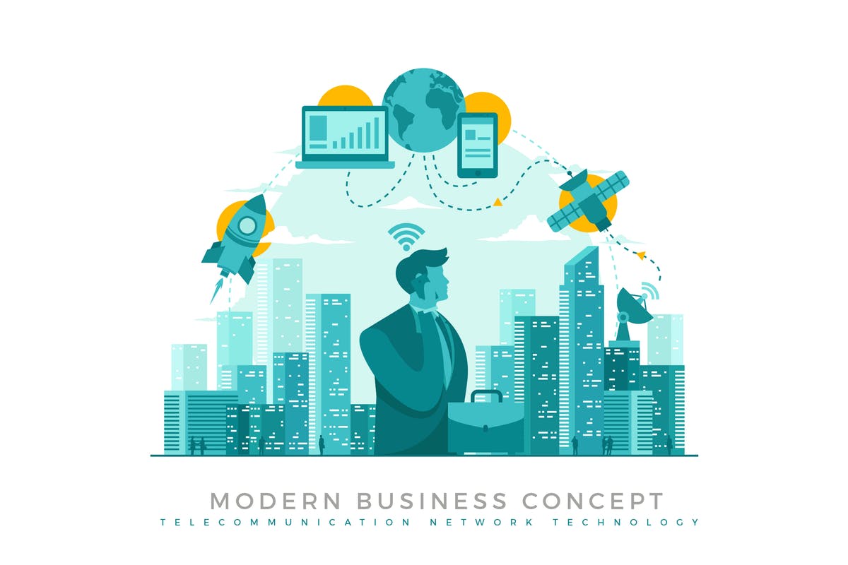 移动互联网物联网概念插画 Telecommunication Network Modern Business Concept插图