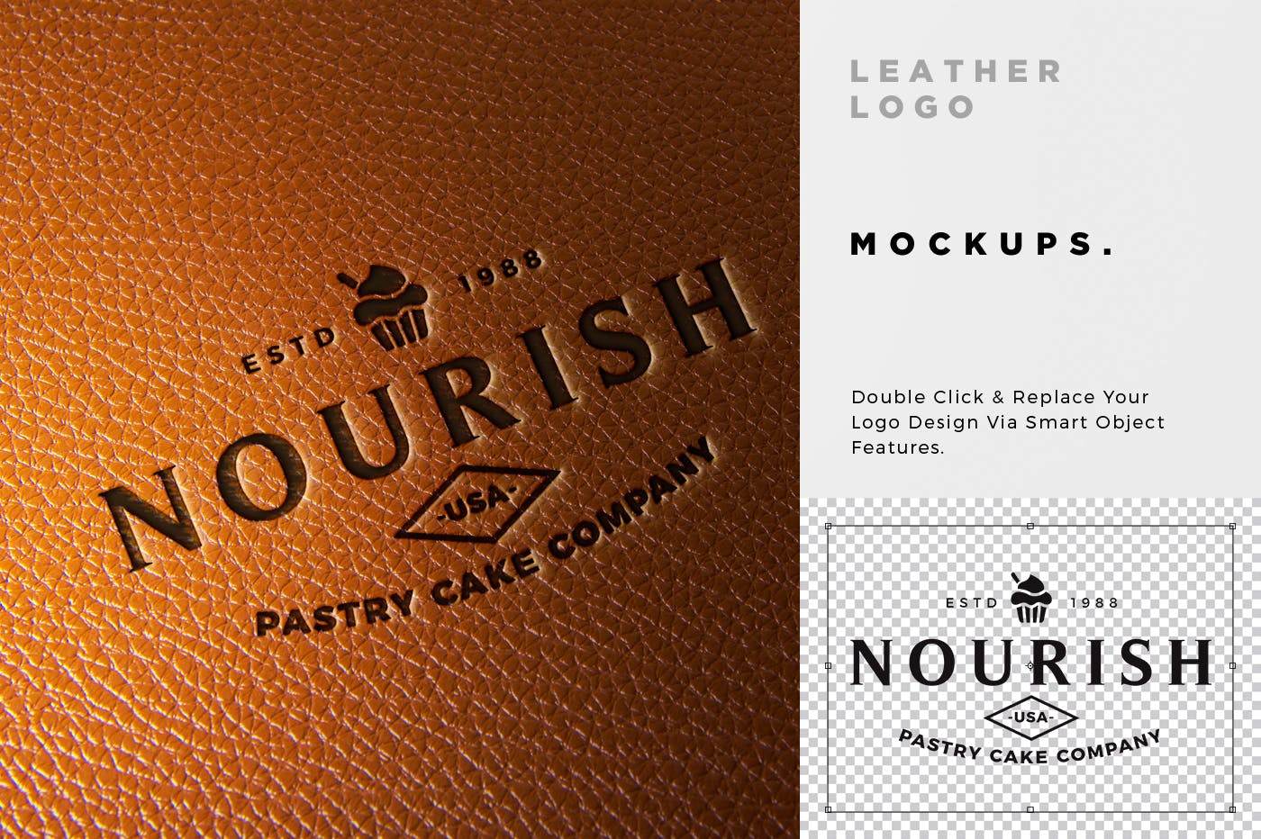 真皮材质品牌Logo设计压印效果图样机模板 Leather Branding logo mockups插图4