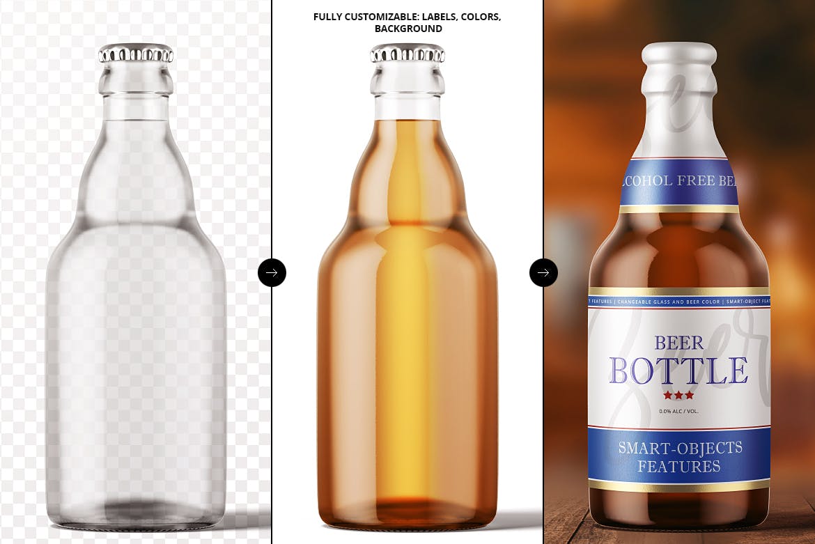 啤酒瓶外观设计效果图样机PSD模板 Steinie Beer Bottle Mock-up插图2