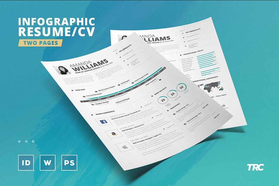 专业的两页信息图表简历模板 Infographic Resume/Cv Template Vol.5插图