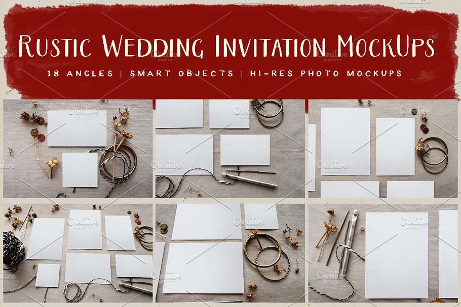 乡村婚礼邀请物料样机 Rustic Wedding Invitation Mockup插图(5)