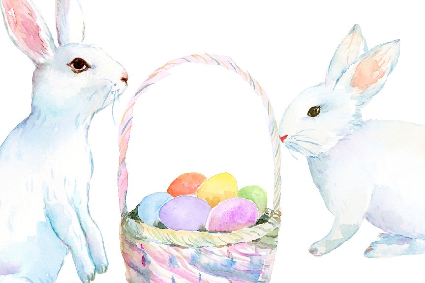 复活节兔子水彩剪贴画 Watercolor Easter Bunny插图3