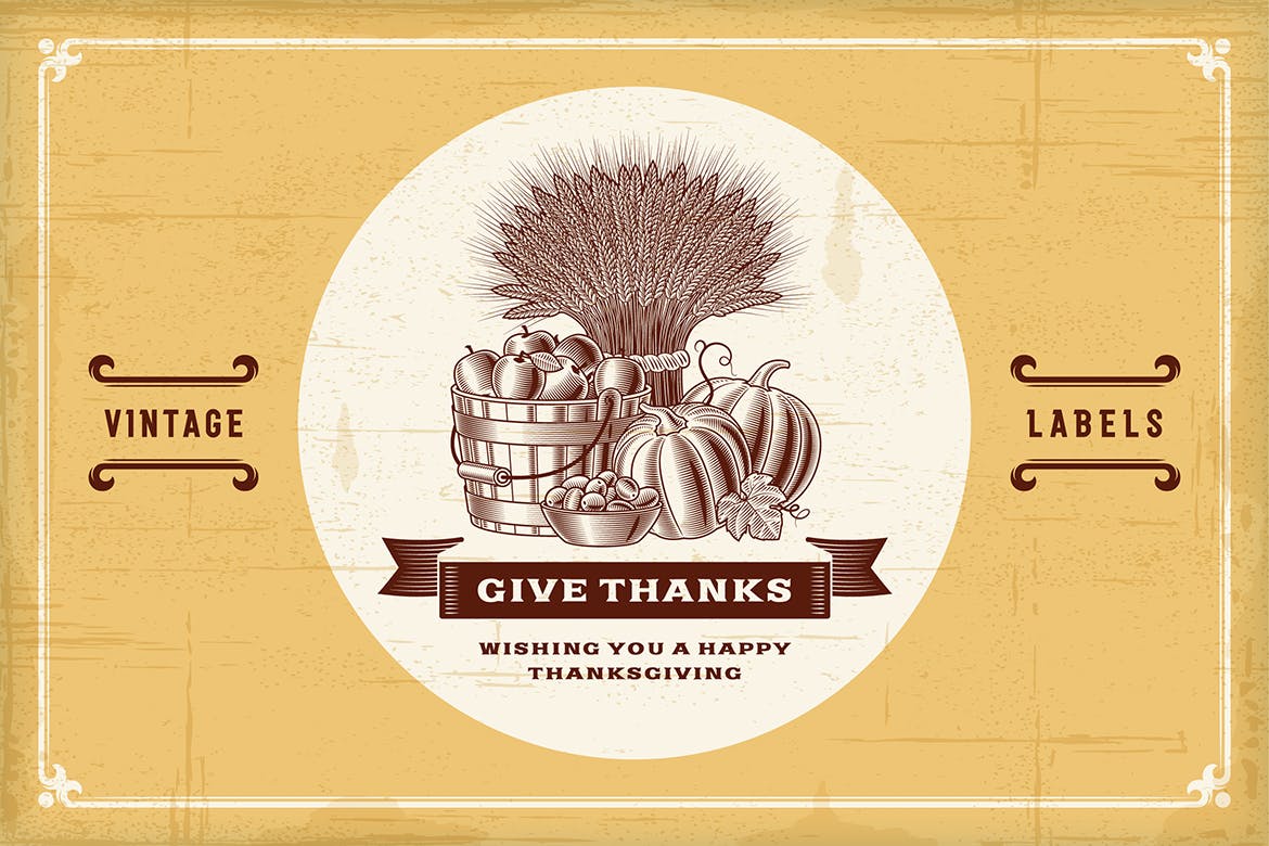 复古设计风格感恩节标签设计素材 Vintage Thanksgiving Labels Set插图